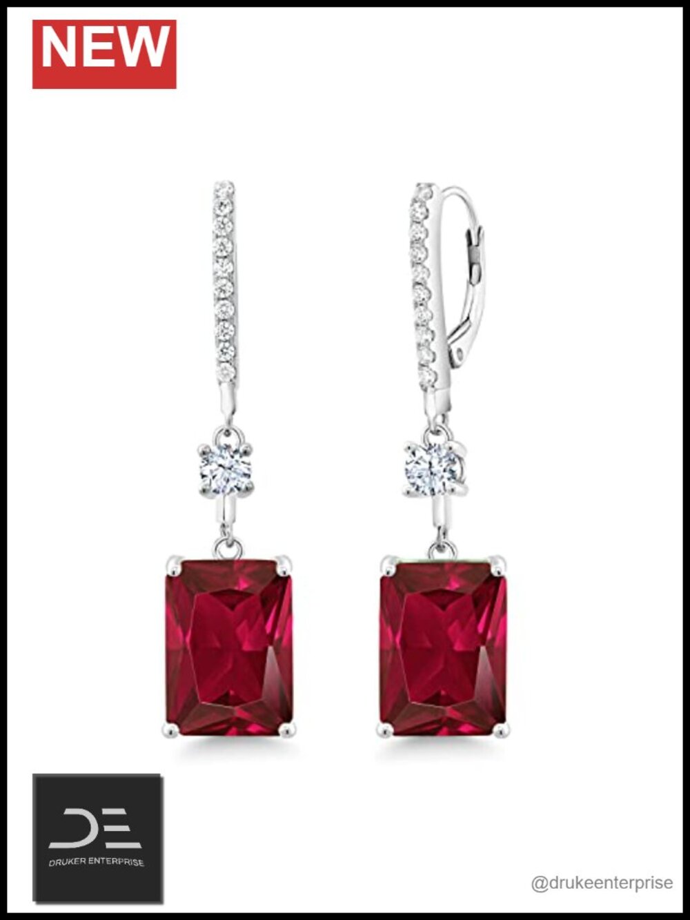 Red Created Ruby Dangle Earrings 10.30 CTTW Sterling Silver